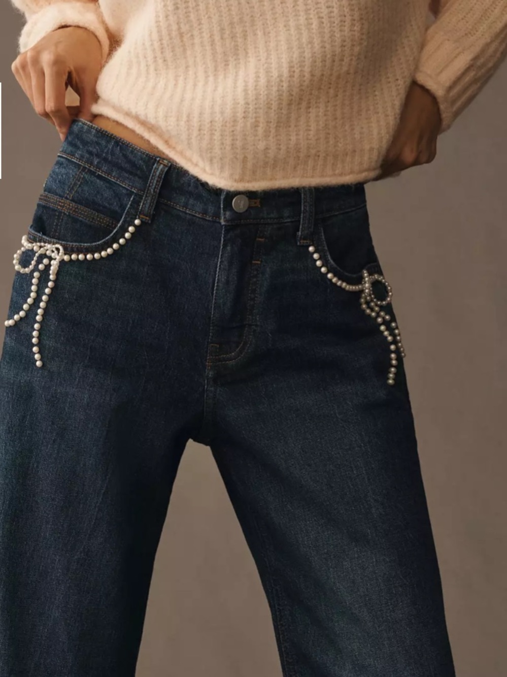 Pilcro Pearl Embellished Low Rise Wide Leg Jeans Anthropologie